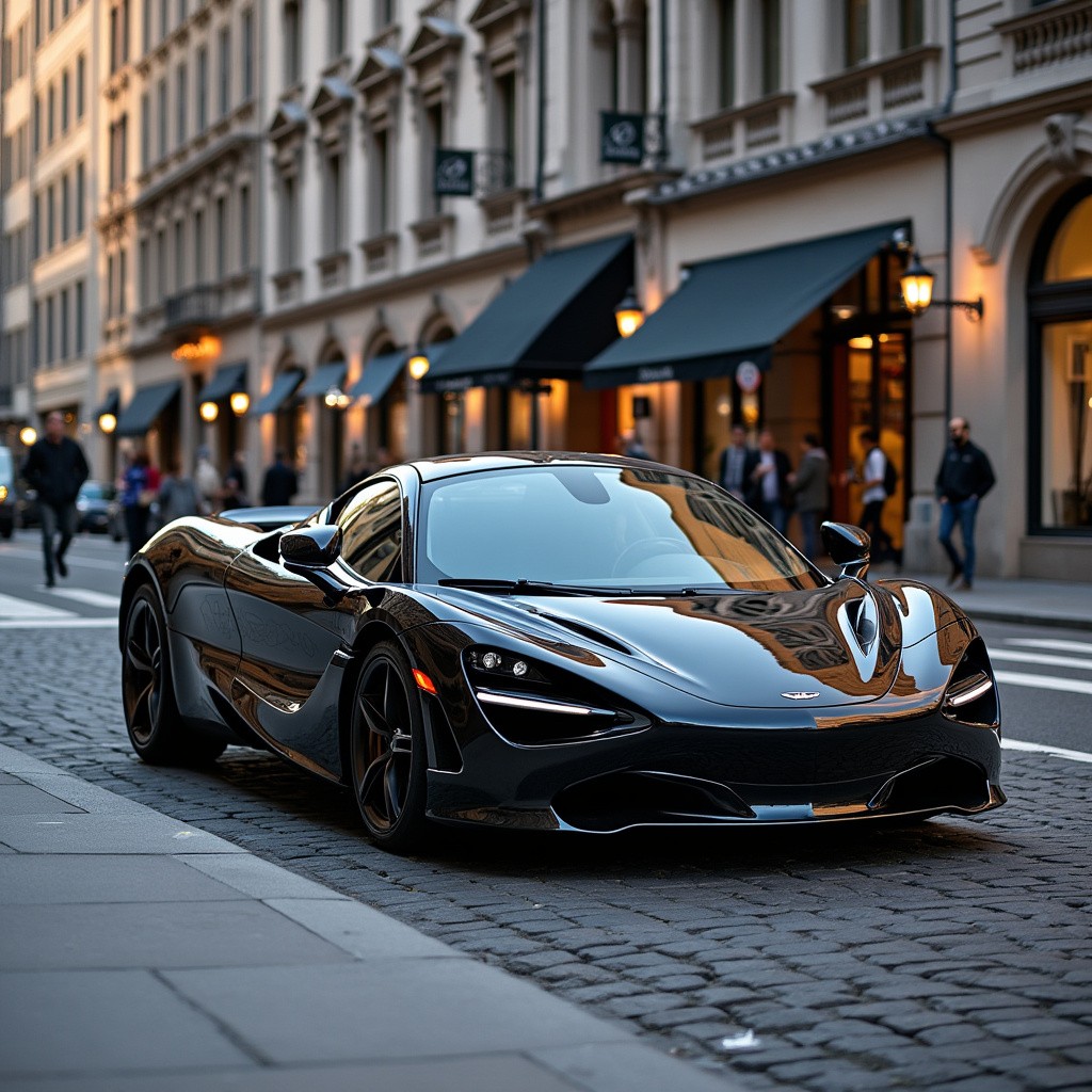 mclaren black 720s on the city