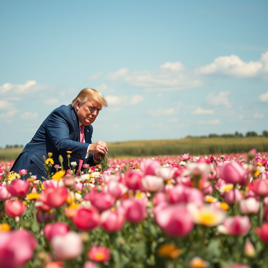 Trump dacing on a flowers field