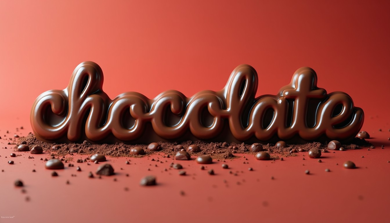 The word ["chocolate"] made of [chocolate], [chocolate] solid color background, studio lighting, [chocolate] commercial ad, advertising photography