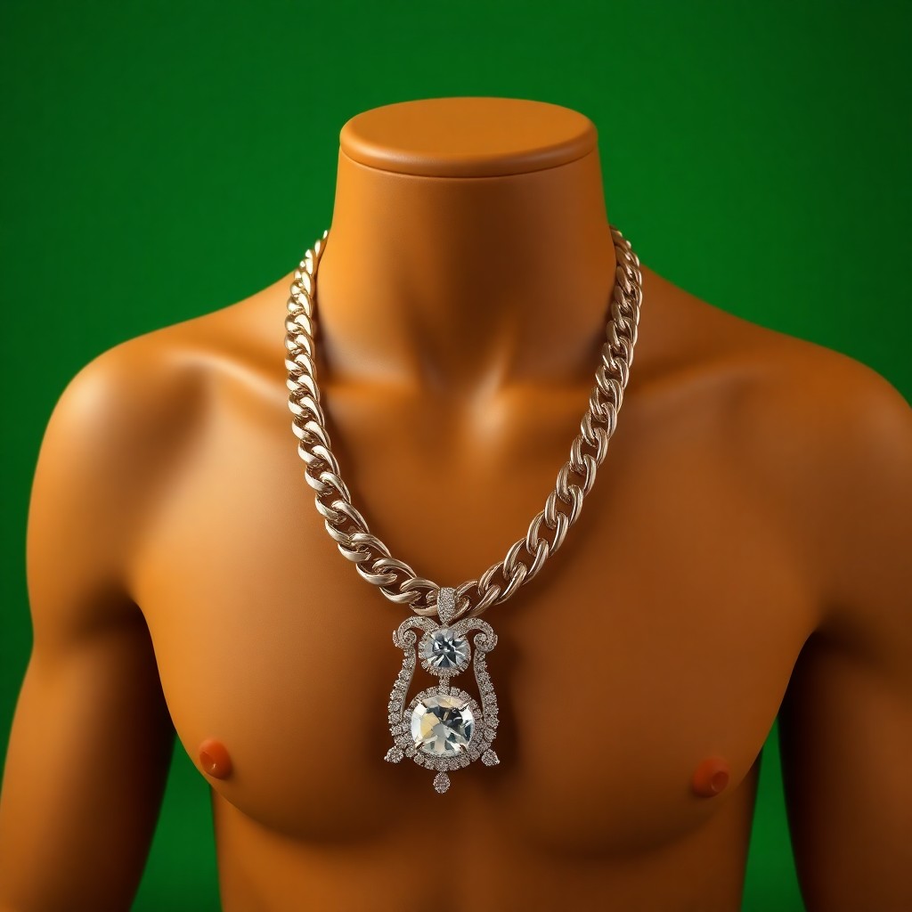 a cuban chain with diamond necklace "ERRDAY" on a greenscreen