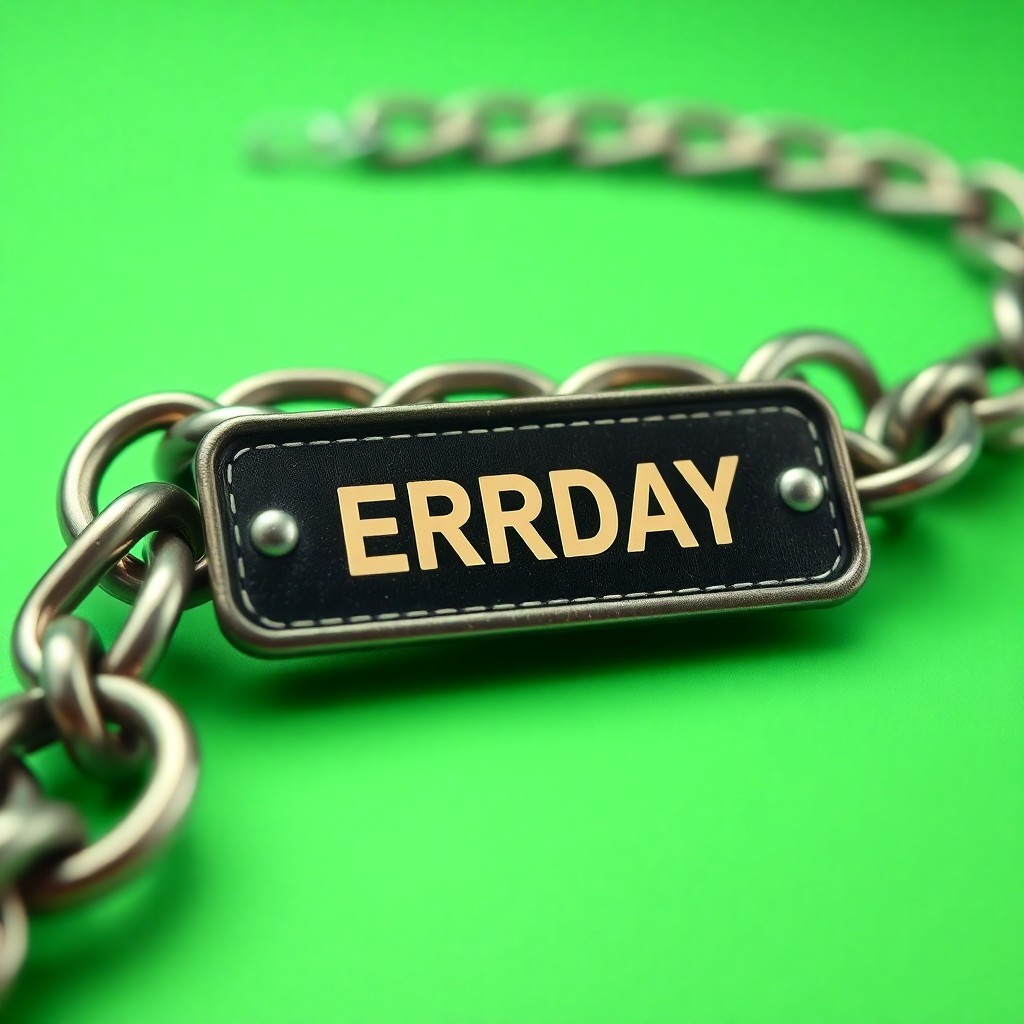 a cuban chain with label "ERRDAY" on a greenscreen