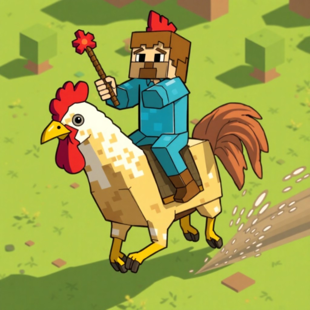 Minecraft Steve riding chicken jockey