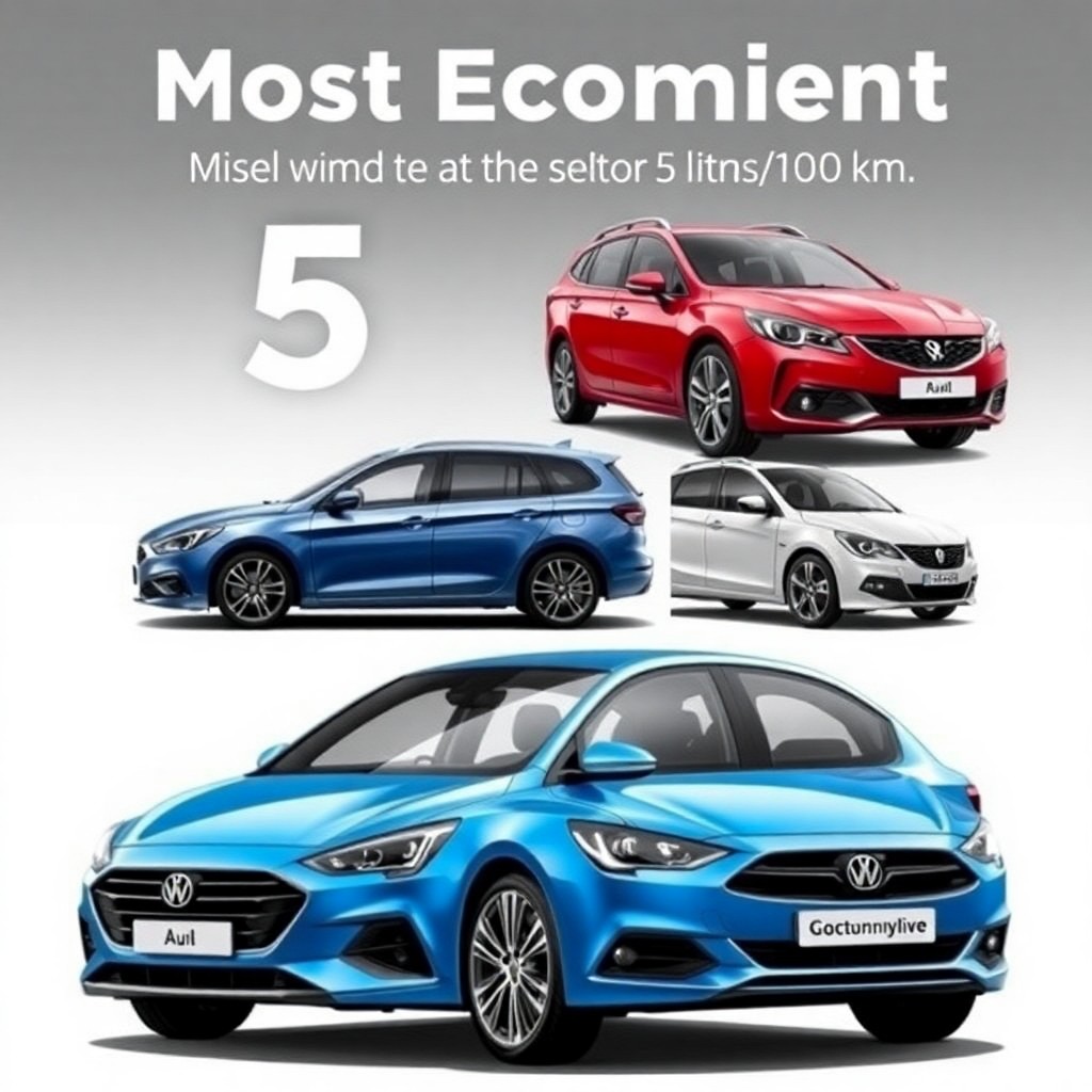 Draw a collage of the 5 most economical cars with a fuel consumption of up to 5 liters/100 km.