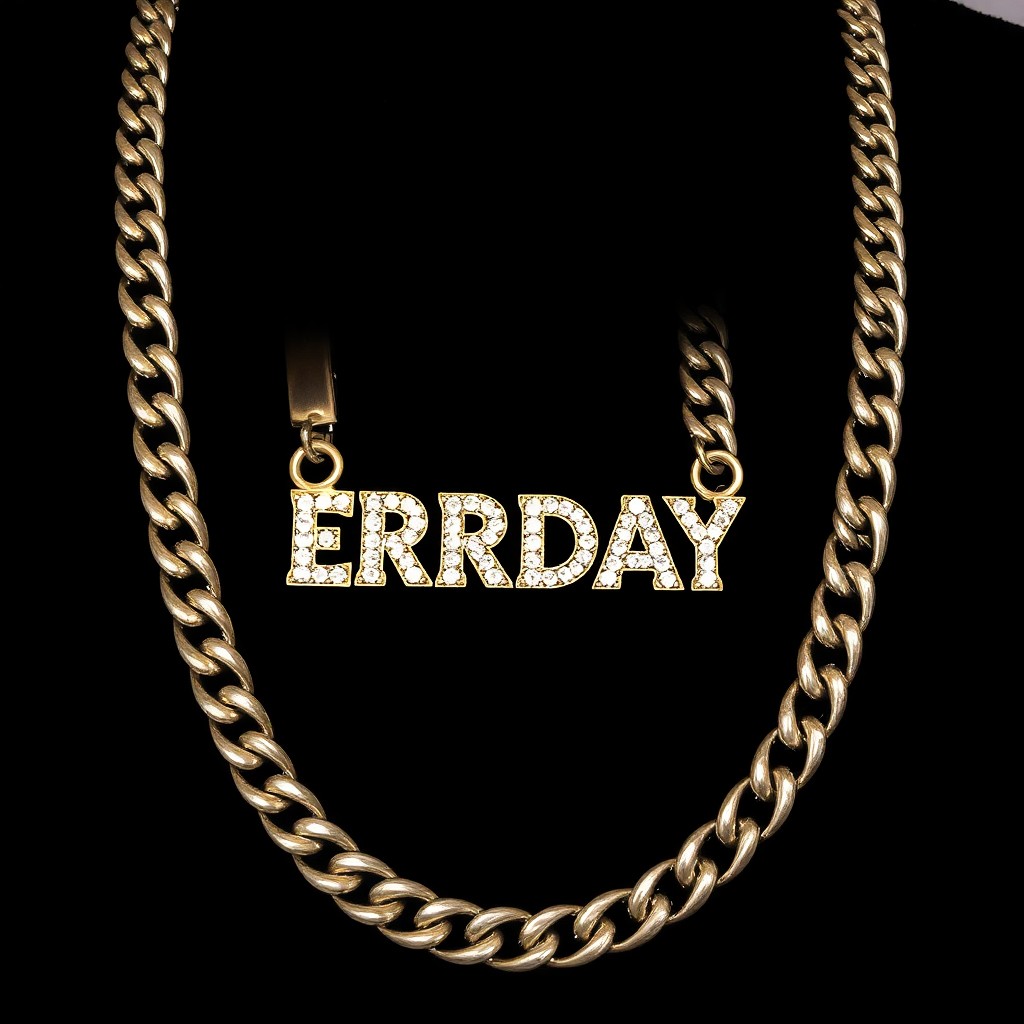 a cuban chain with diamond necklace "ERRDAY" on a black velour fabric in the back
ONLY THE CHAIN