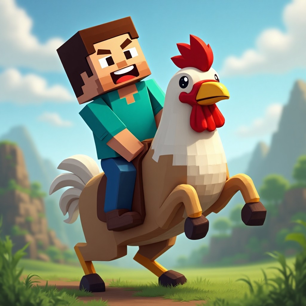 Minecraft Steve riding chicken jockey