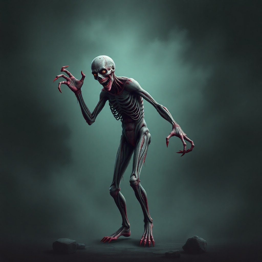 the concept of a mutant zombie, human body parts must be preserved, stands on four limbs, can crawl on walls, это должен быть именно зомби, а не скелет