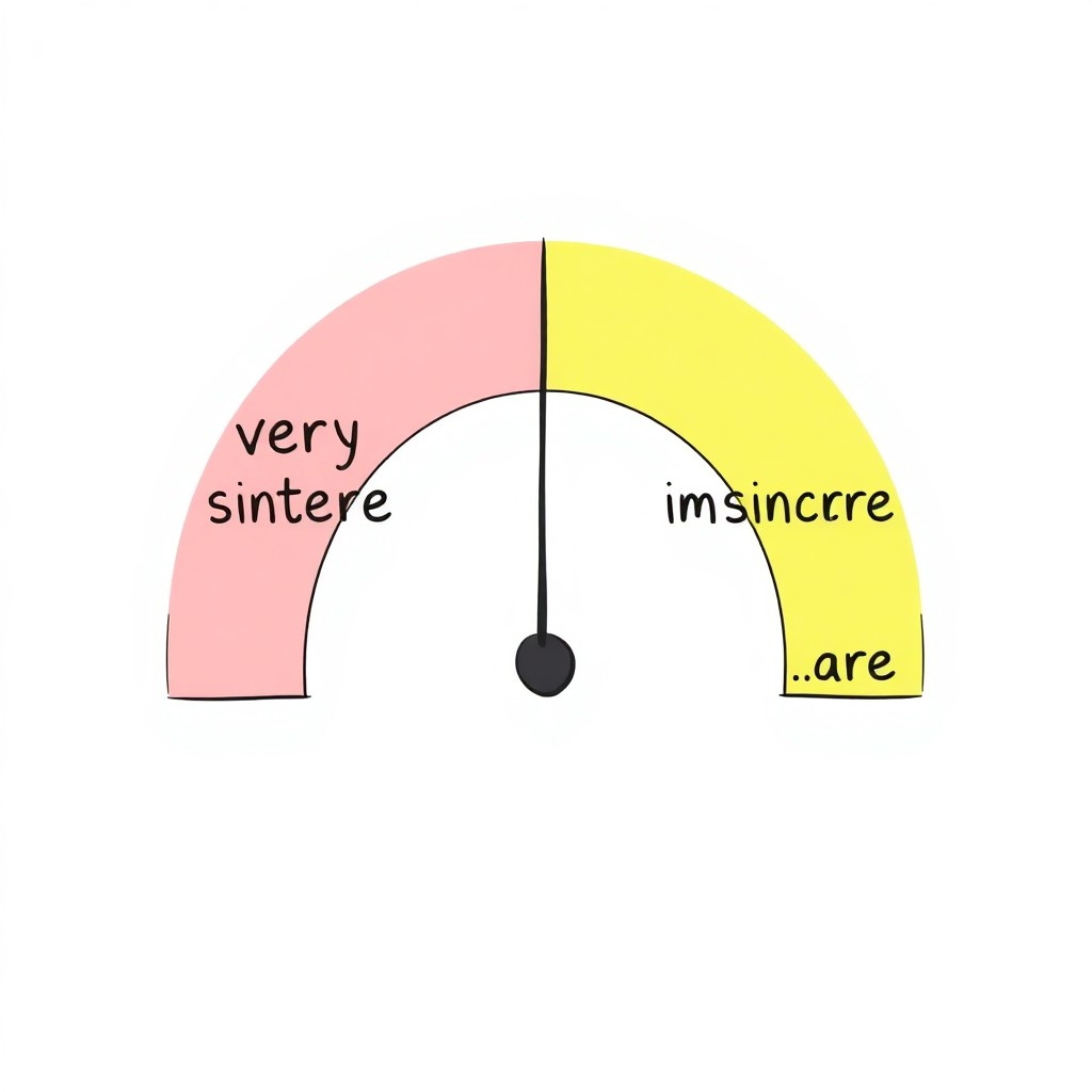 draw a sincerity meter with very sincere on one side and very insincere on the other side