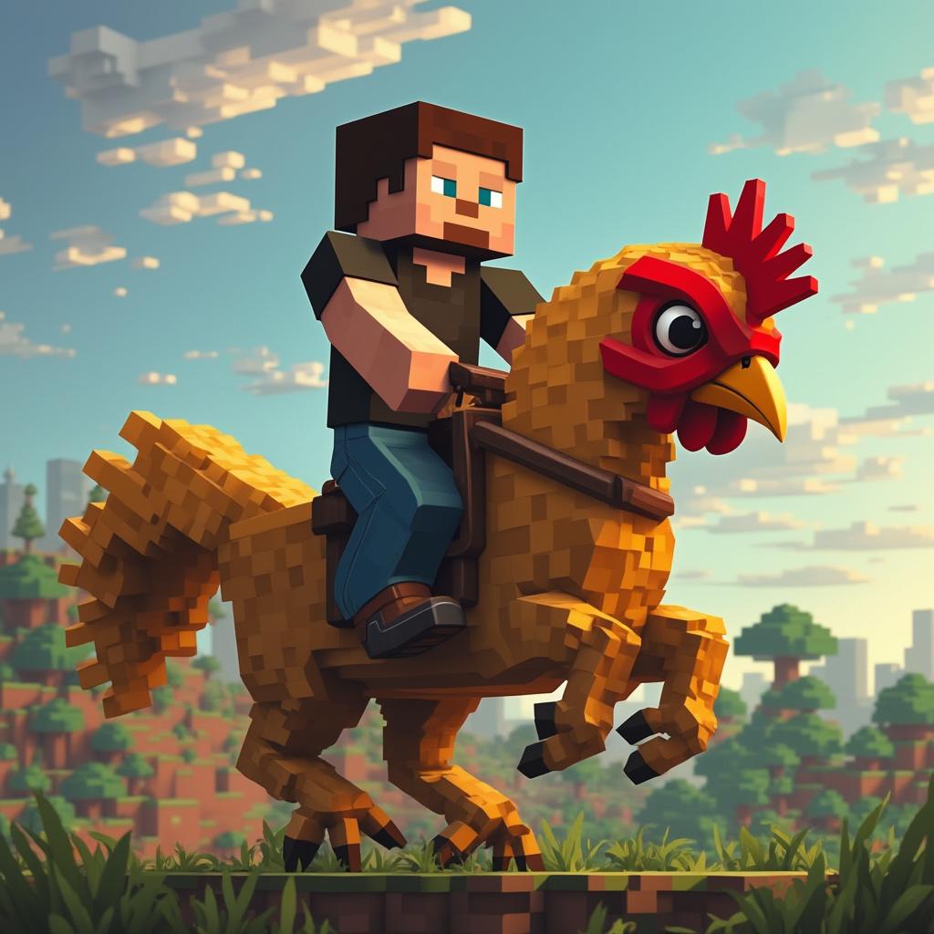 Minecraft Steve riding chicken jockey