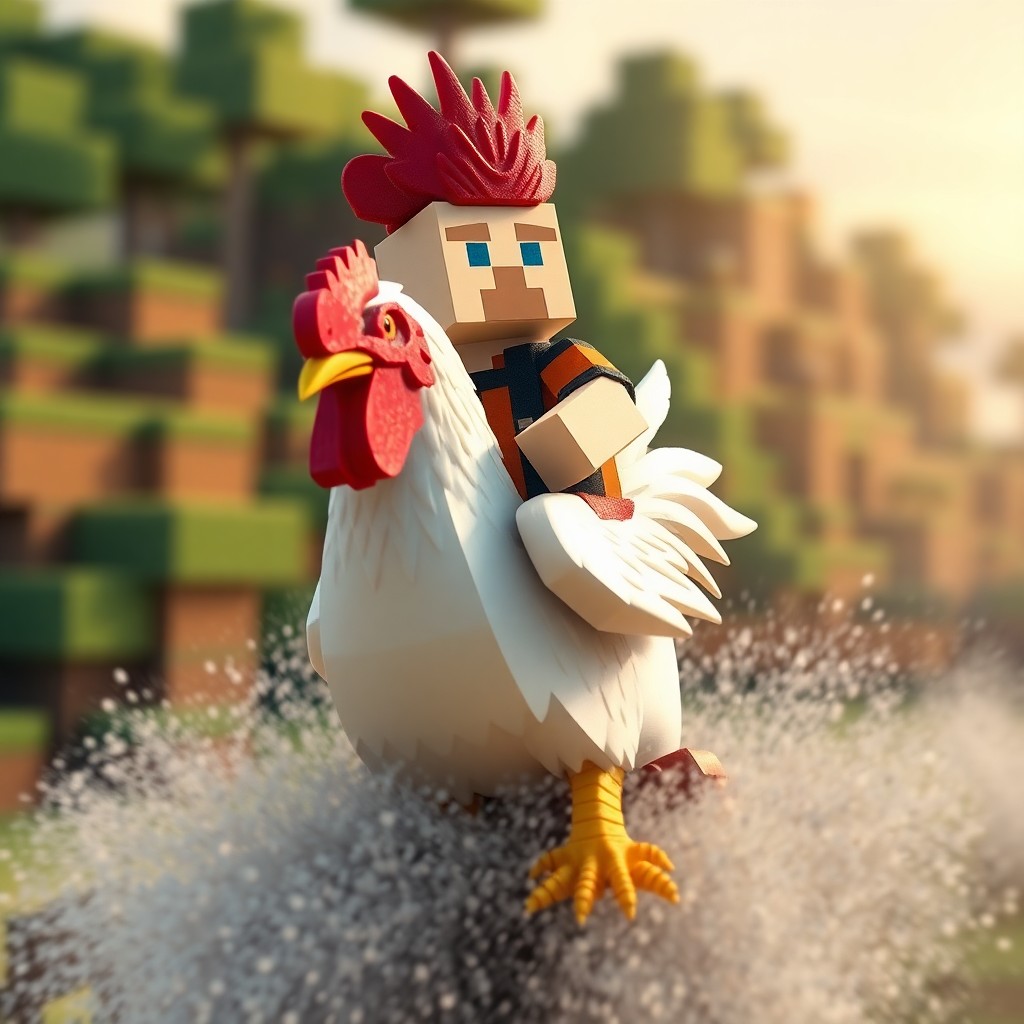 Minecraft Steve riding chicken jockey realistic 4k reality