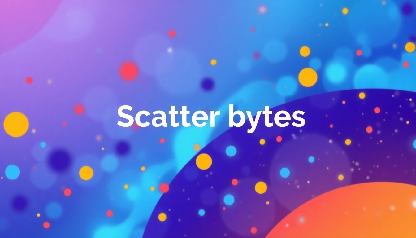 Make an abstract hero image for Scatter Bytes which is a WordPress plugin with powerful features designed to make JavaScript and CSS injection simple and efficient for WordPress developers and site owners. Use these css colors color: #3957b8; and color: #1e293b; and a little bit of color: #12ac7b; No text on image and please use some bright and dark blue