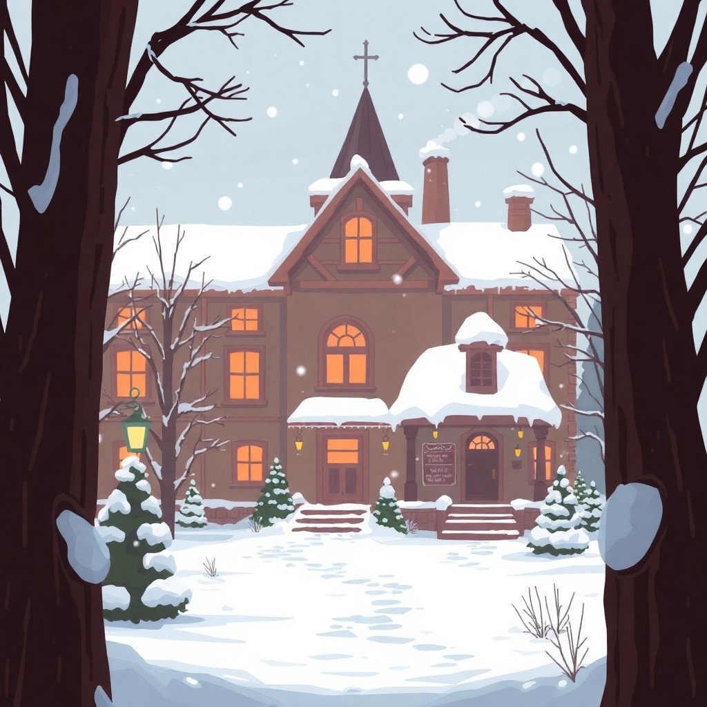 Generate a winter scene from the game "vintage story" using the art style from the game.